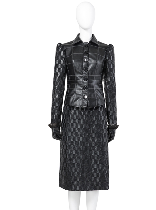 Cruella Black Leather Skirt Suit Halloween Cosplay Accessories Black Leather Gloves