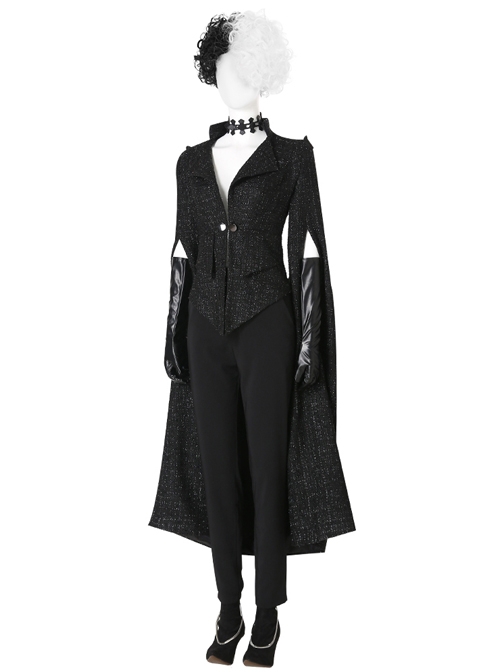 Cruella Black Windbreaker Suit Halloween Cosplay Accessories Black Necklace