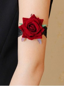 Gothic Retro Dark Red Rose Black Lace Elastic Armband Bracelet