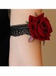 Gothic Retro Dark Red Rose Black Lace Elastic Armband Bracelet