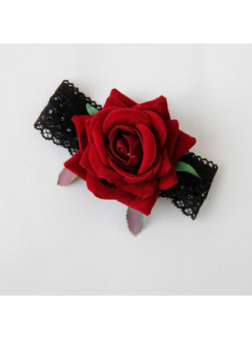 Gothic Retro Dark Red Rose Black Lace Elastic Armband Bracelet