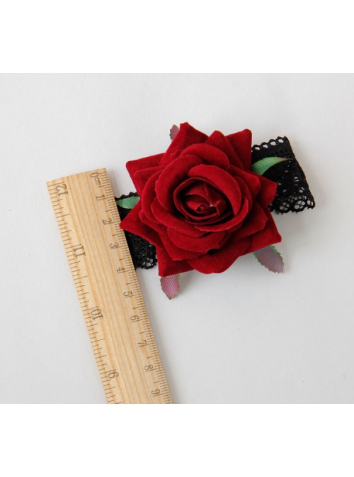 Gothic Retro Dark Red Rose Black Lace Elastic Armband Bracelet