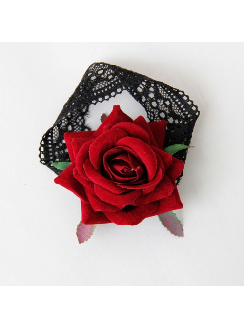 Gothic Retro Dark Red Rose Black Lace Elastic Armband Bracelet