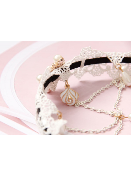 Baroque White Lace Roses Pearl Bride Wedding Dress Handmade Creative Tassel Headband