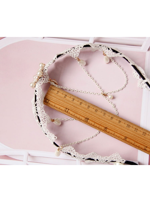 Baroque White Lace Roses Pearl Bride Wedding Dress Handmade Creative Tassel Headband