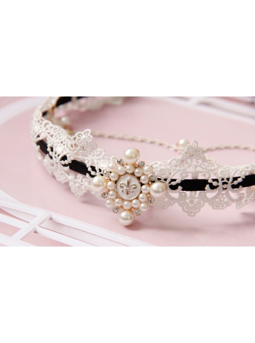 Baroque White Lace Roses Pearl Bride Wedding Dress Handmade Creative Tassel Headband