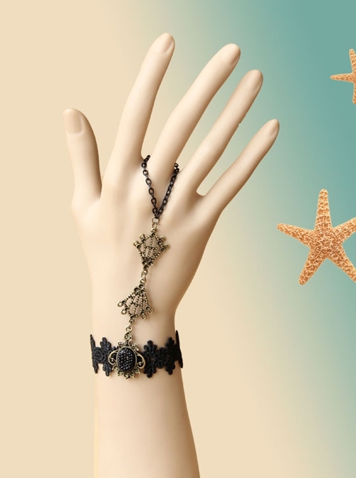 Romantic Retro Gothic Black Lace Chain Holiday Bracelet