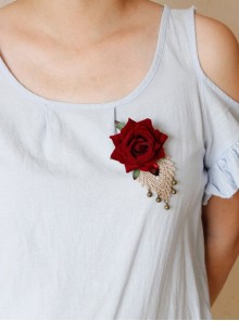 Retro Fashion White Lace Red Rose Flower Bell Female Corsage Pin