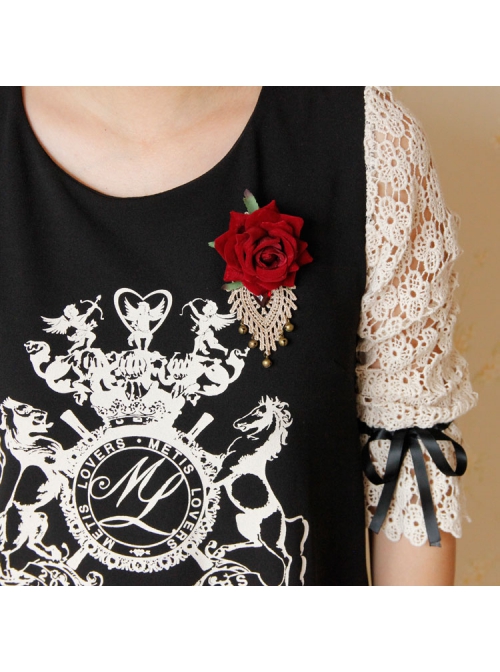 Retro Fashion White Lace Red Rose Flower Bell Female Corsage Pin