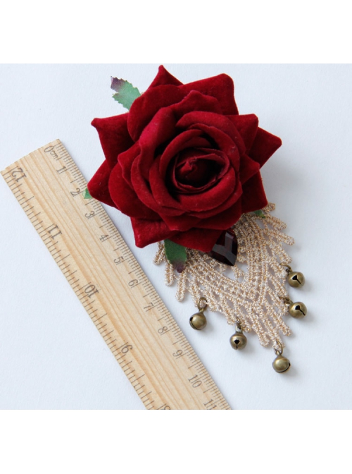 Retro Fashion White Lace Red Rose Flower Bell Female Corsage Pin
