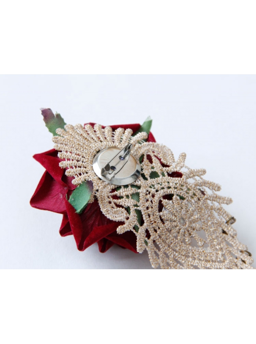 Retro Fashion White Lace Red Rose Flower Bell Female Corsage Pin