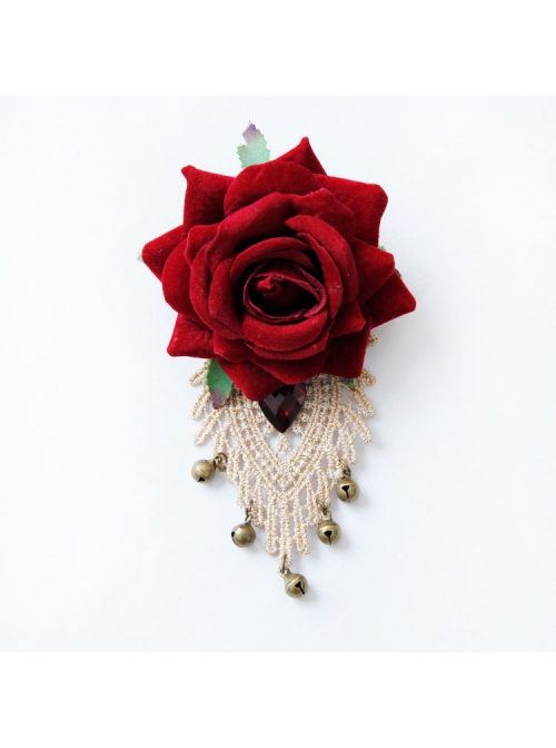 Retro Fashion White Lace Red Rose Flower Bell Female Corsage Pin