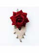 Retro Fashion White Lace Red Rose Flower Bell Female Corsage Pin