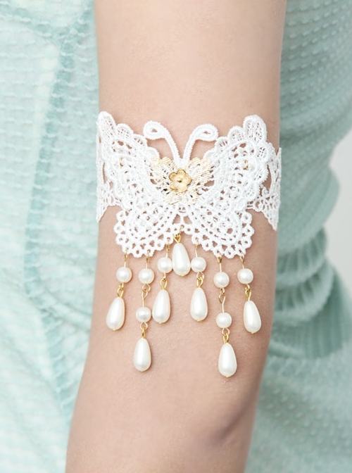 Baroque Bride Bridesmaid Wedding Dress White Butterfly Pearl Lace Exaggerated Gorgeous Female Armband