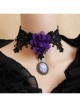 Retro Gothic Pop Purple Flower Black Lace Pendant Choker