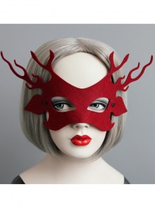 Exaggerated Fashion Red Antlers Half Face Halloween Christmas Adult Prom Mask