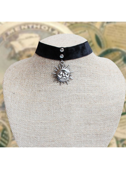 Exaggerated Fashion Retro Gothic Silver Sun Black Velvet Female Choker