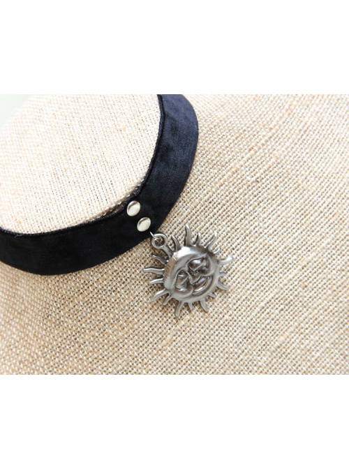 Exaggerated Fashion Retro Gothic Silver Sun Black Velvet Female Choker
