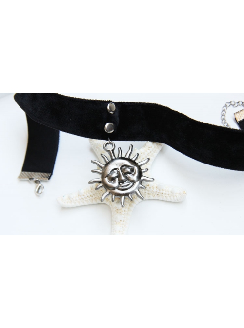 Exaggerated Fashion Retro Gothic Silver Sun Black Velvet Female Choker