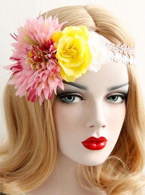 Fashion Casual Christmas Bridesmaid Wreath Sweet Handmade Married White Lace Headband