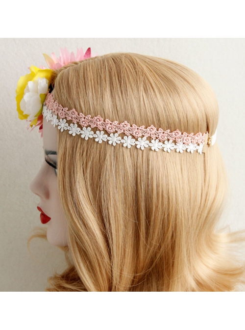 Fashion Casual Christmas Bridesmaid Wreath Sweet Handmade Married White Lace Headband