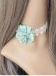 Retro Fashion Handmade Blue Flowers Female White Lace Short Necklace