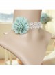 Retro Fashion Handmade Blue Flowers Female White Lace Short Necklace