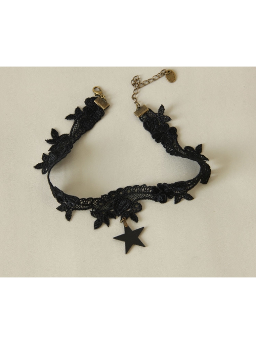 Star Hip Hop Female Fashion Retro Gothic Black Lace Short Necklace Birthday Gift