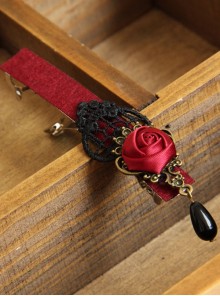 Gothic Retro Black Lace Red Rose Pearl Handmade Personality Hairpin