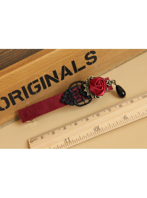 Gothic Retro Black Lace Red Rose Pearl Handmade Personality Hairpin