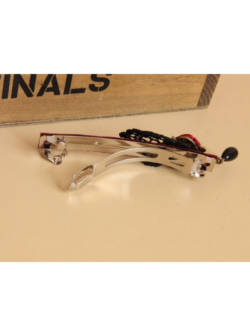 Gothic Retro Black Lace Red Rose Pearl Handmade Personality Hairpin