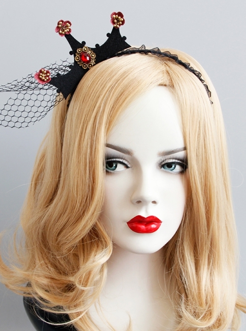 Baroque Retro Black Lace Mesh Crown Christmas Prom Halloween Headband