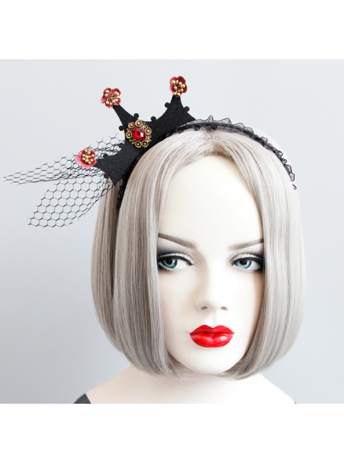 Baroque Retro Black Lace Mesh Crown Christmas Prom Halloween Headband