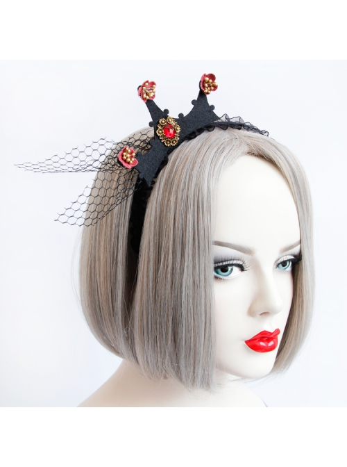 Baroque Retro Black Lace Mesh Crown Christmas Prom Halloween Headband