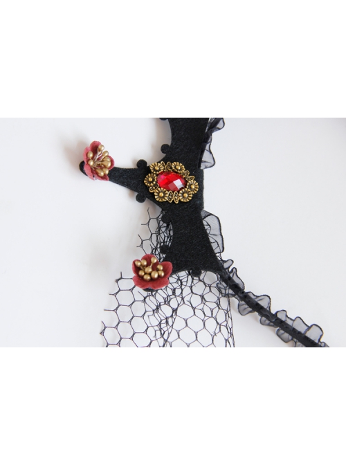 Baroque Retro Black Lace Mesh Crown Christmas Prom Halloween Headband