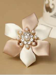 Fashion Exquisite Decoration White Pearl Pink Ribbon Flower Brooch