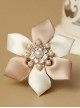 Fashion Exquisite Decoration White Pearl Pink Ribbon Flower Brooch