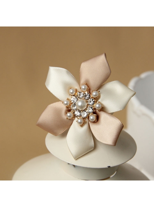 Fashion Exquisite Decoration White Pearl Pink Ribbon Flower Brooch
