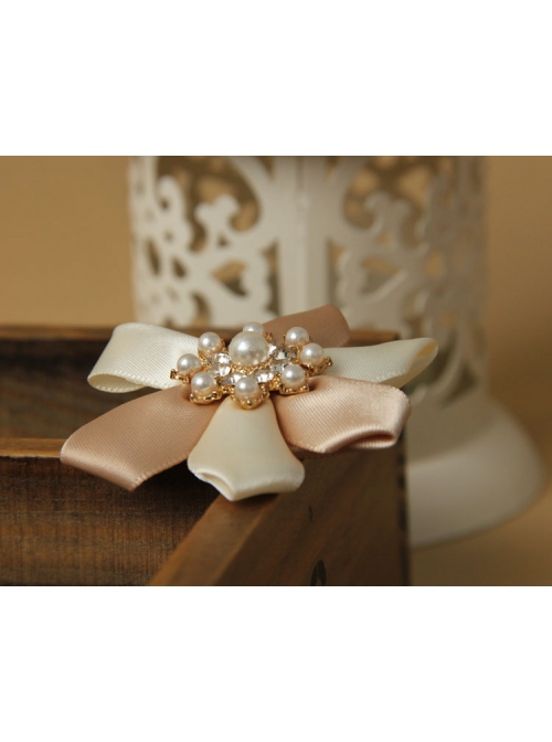 Fashion Exquisite Decoration White Pearl Pink Ribbon Flower Brooch