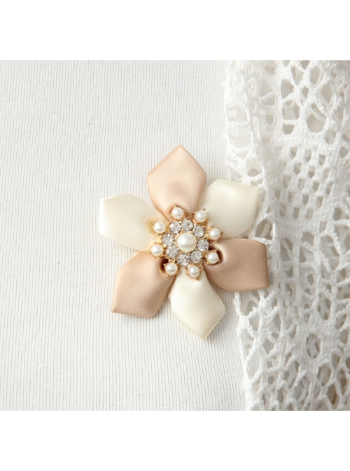 Fashion Exquisite Decoration White Pearl Pink Ribbon Flower Brooch