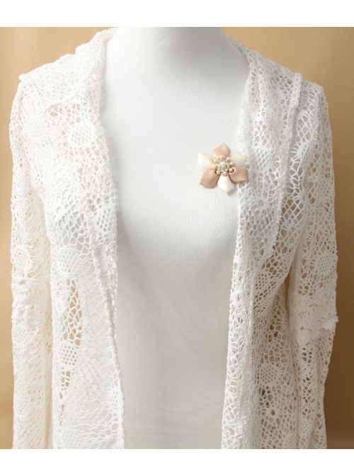 Fashion Exquisite Decoration White Pearl Pink Ribbon Flower Brooch