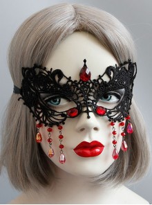 Retro Gothic Prom Princess Half Face Black Lace Red Crystal Christmas Mask
