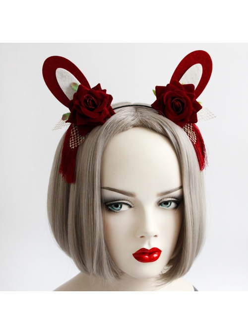 Red Festive Bunny Ears Christmas New Year Prom Female Performance Hair Band