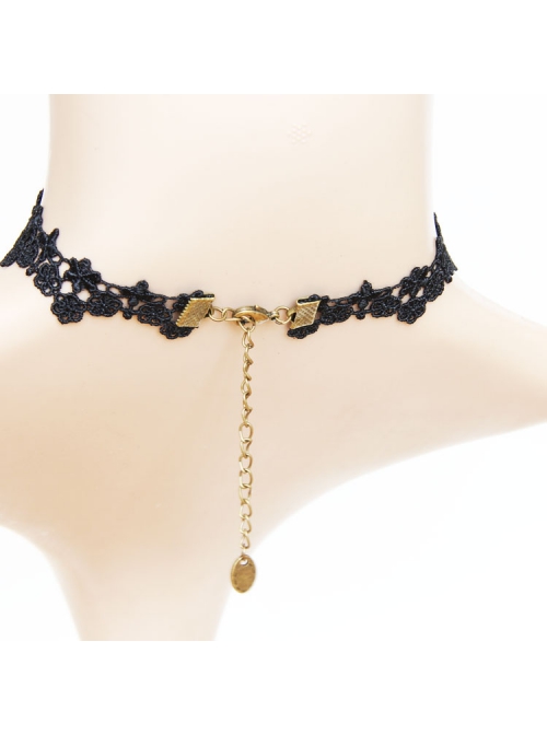 Black Lace Pearl Purple Rose Retro Gothic Halloween Prom Choker