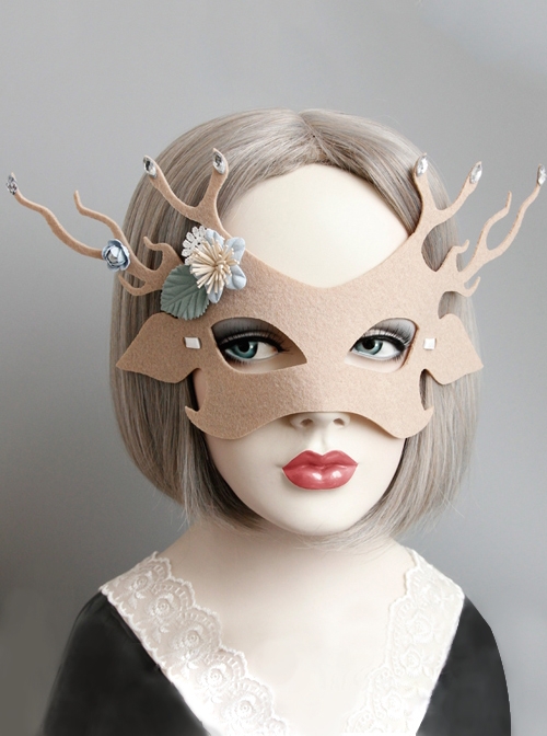 Fashion Pink Elk Flowers Prom Princess Male Female Adult Halloween Christmas Half Face Animal Mask