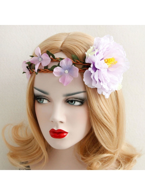 Christmas Holiday Fashion Retro Rattan Purple Flowers Garland Headband