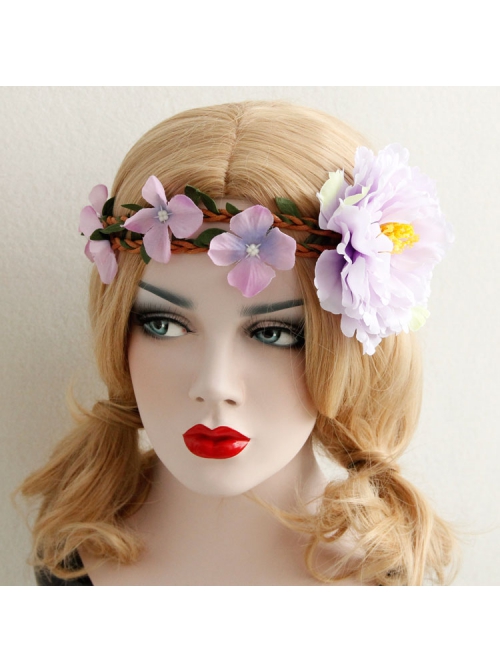 Christmas Holiday Fashion Retro Rattan Purple Flowers Garland Headband