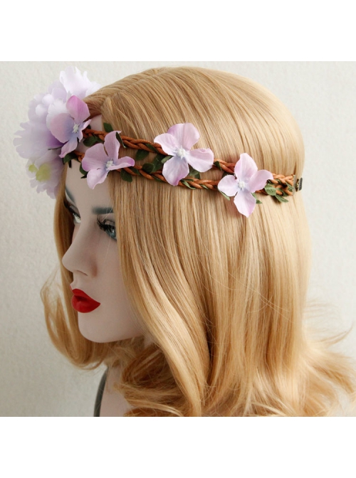 Christmas Holiday Fashion Retro Rattan Purple Flowers Garland Headband