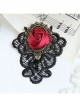 Gothic Retro Black Lace Red Rose Flower Handmade Fashion Female Brooch