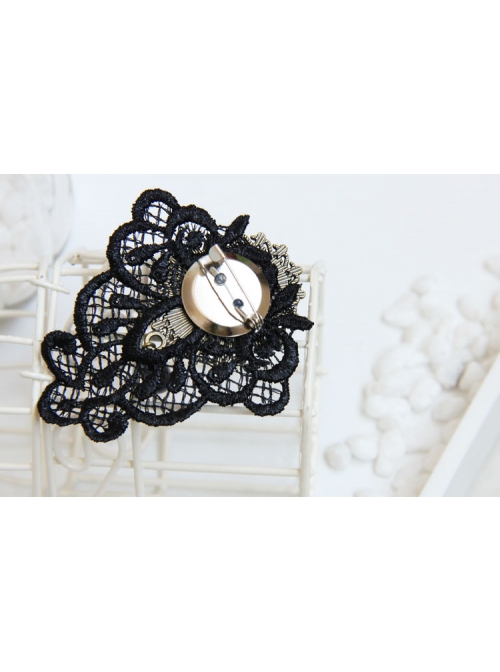 Gothic Retro Black Lace Red Rose Flower Handmade Fashion Female Brooch